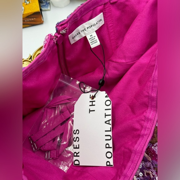 🆕 DRESS THE POPULATION 🧿 NWT Camilla Sequin Floral Strapless Mini Dress - Sz M - Picture 12 of 16